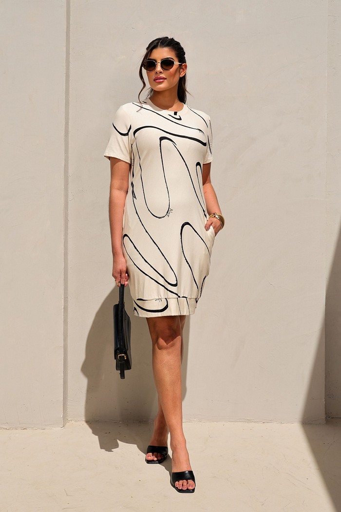 VESTIDO MOLETINHO - ESTAMPA BEGE