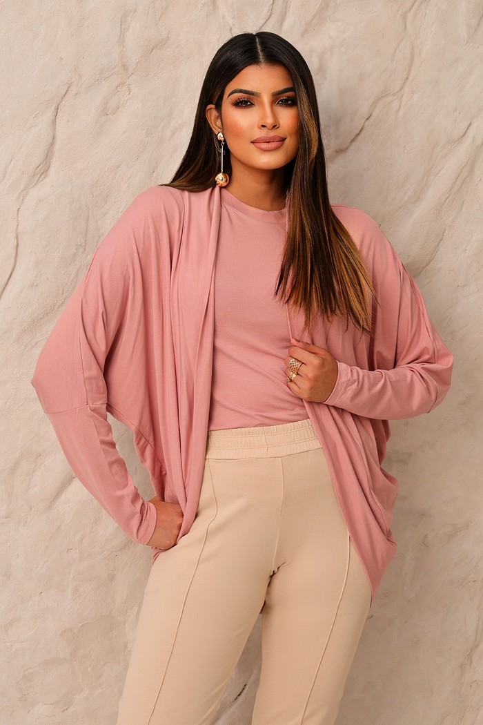 CONJUNTO CARDIGAN | T-SHIRT - ROSE
