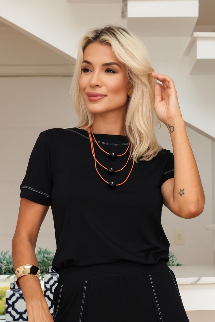 CONJUNTO BÁSICA E CALÇA COM PESPONTO - PRETO