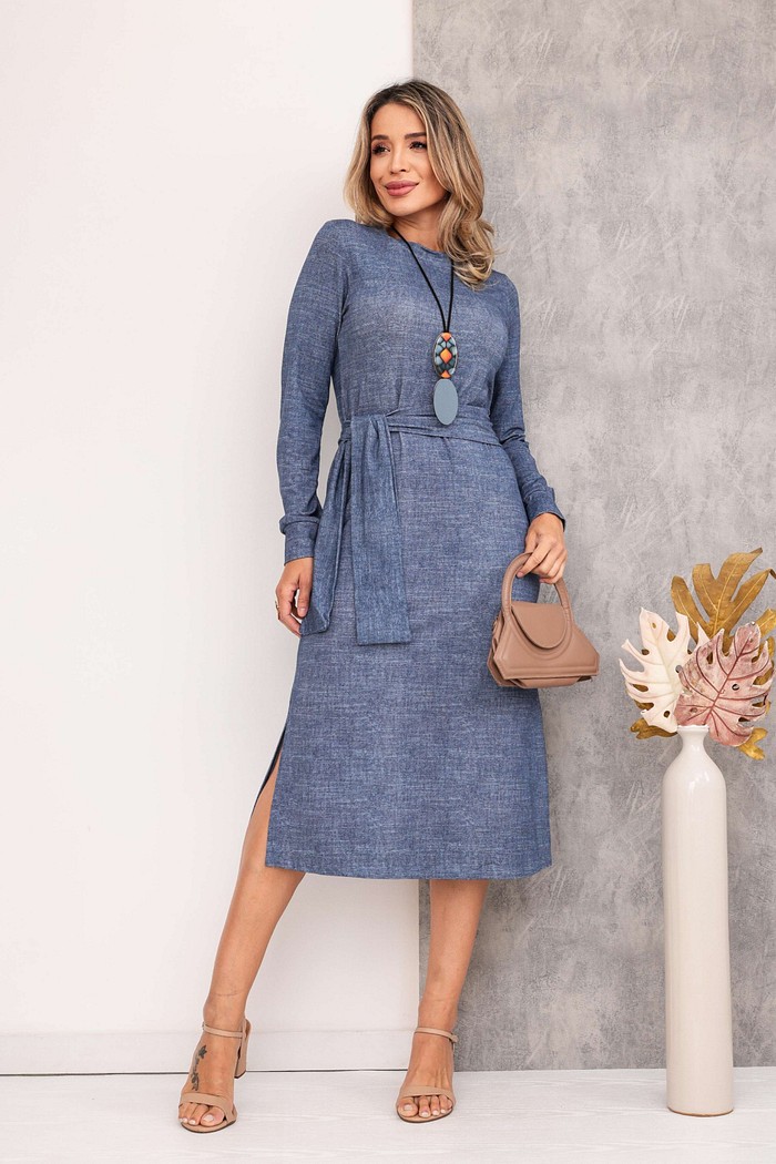 VESTIDO MIDI MANGA LONGA - ESTAMPA JEANS