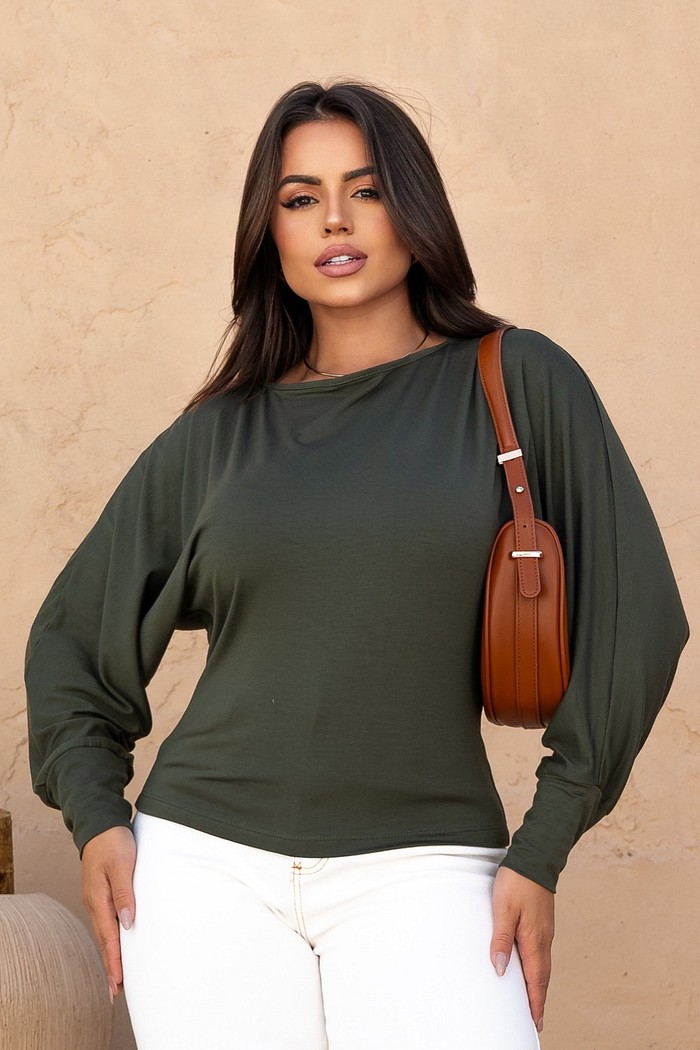 BLUSA VISCOLYCRA MANGA MORCEGO - VERDE MILITAR