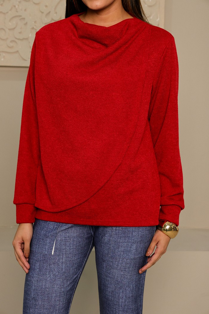 BLUSA TRICÔ CANELADO TRANSPASSADA - VERMELHA
