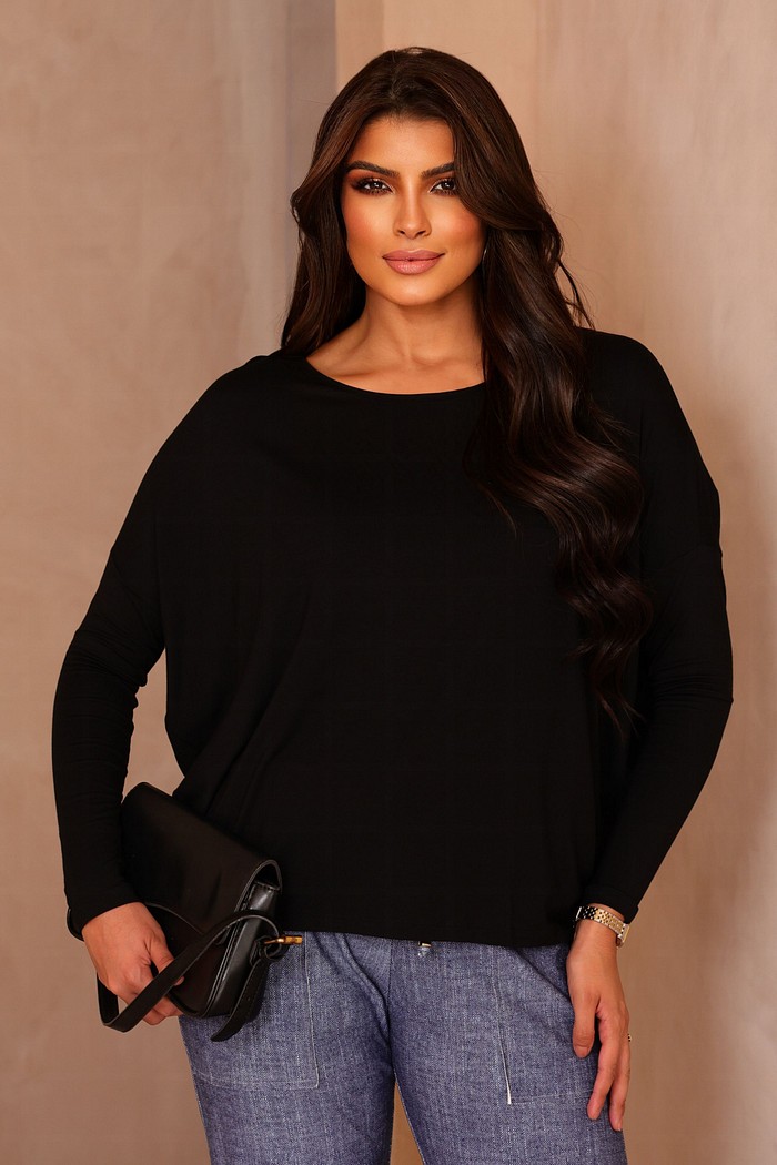 BLUSA AMPLA MANGA LONGA - PRETA