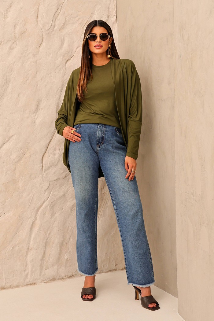 CONJUNTO CARDIGAN | T-SHIRT - VERDE MILITAR