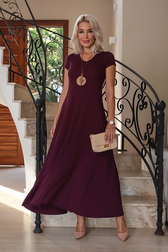 VESTIDO LONGO COM MANGA - BORDÔ