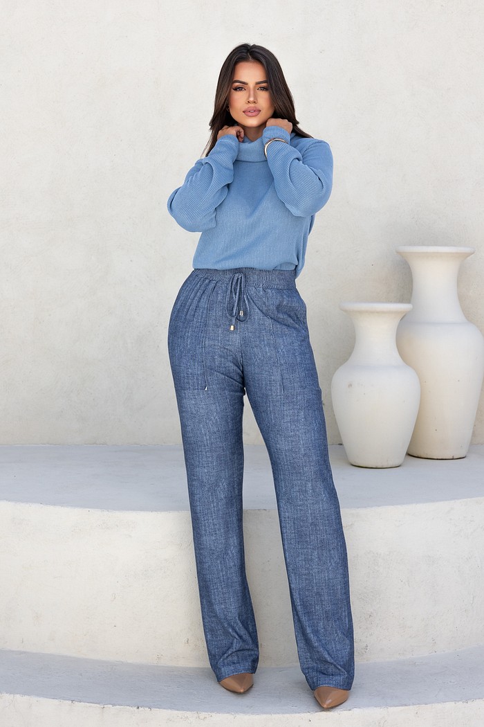 BLUSA TRICÔ GOLA ROLE - AZUL