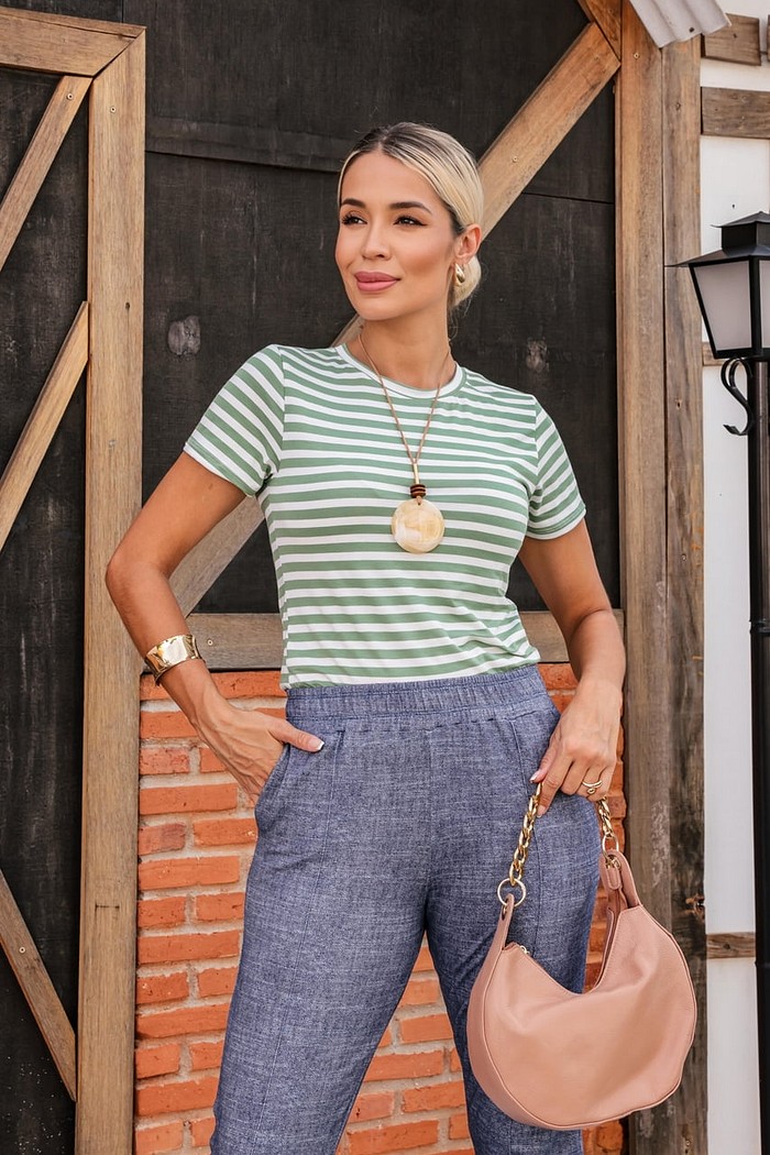 T-SHIRT VISCOLYCRA PREMIUM - LISTRADA VERDE