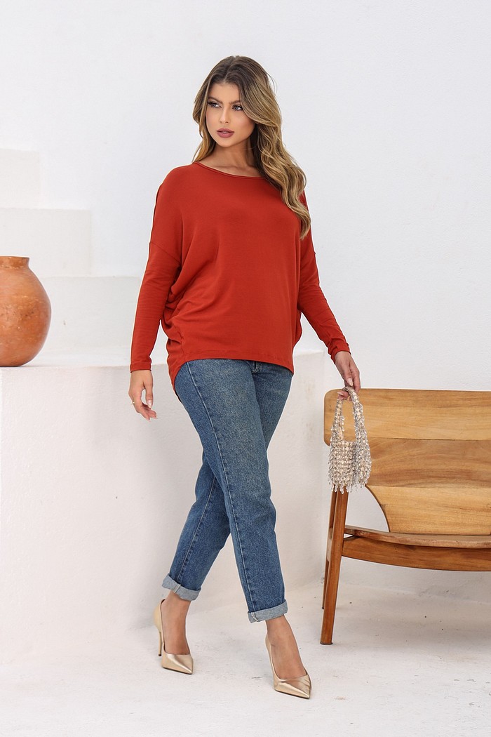 BLUSA AMPLA MANGA LONGA - TERRA COTA