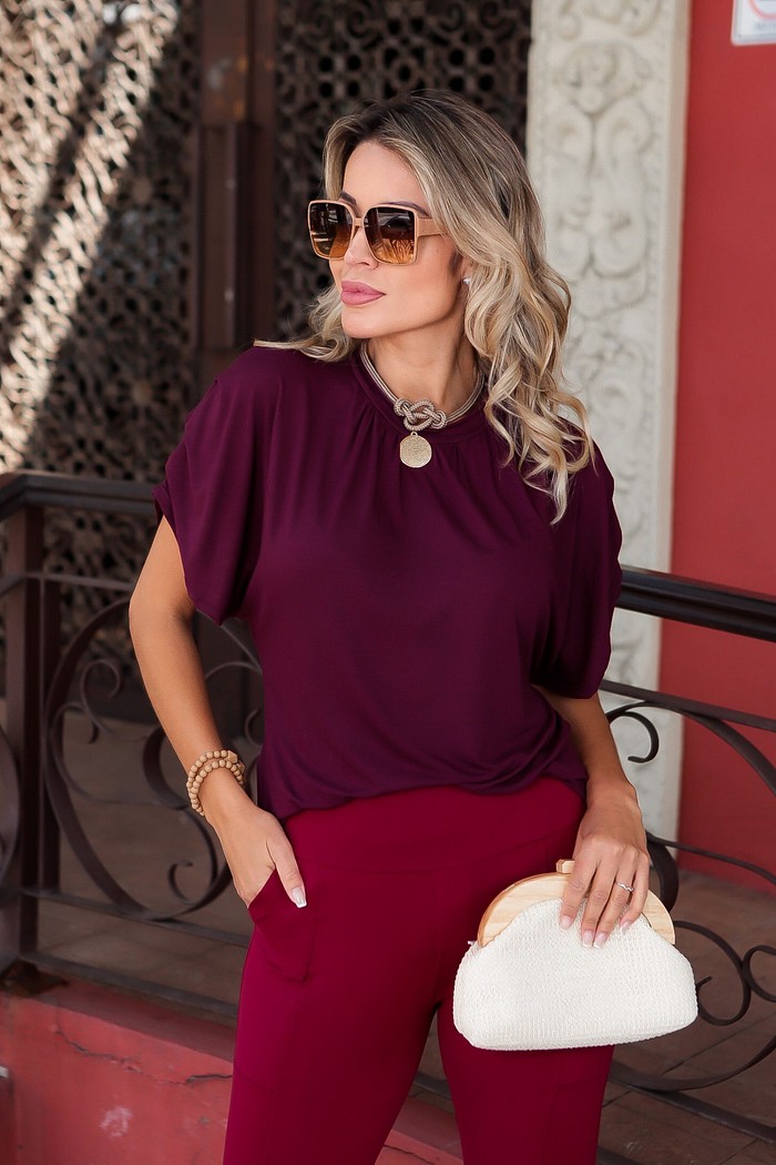 BLUSA DECOTE FRANZIDO - BORDÔ