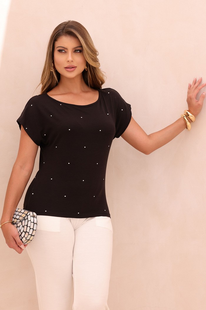 BLUSA DECOTE CANOA - PRETA POÁ