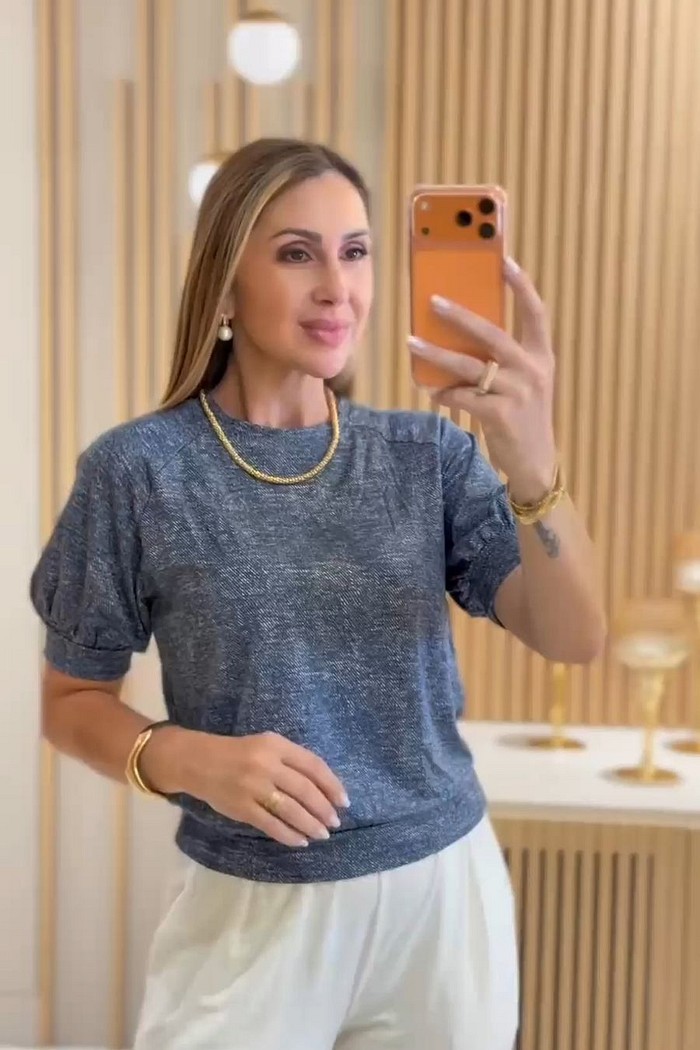 BLUSA RAGLAN MANGA BUFANTE -  ESTAMPA JEANS