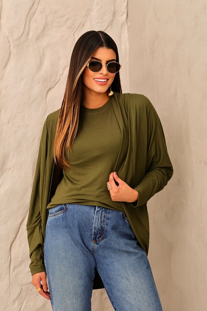 CONJUNTO CARDIGAN | T-SHIRT - VERDE MILITAR