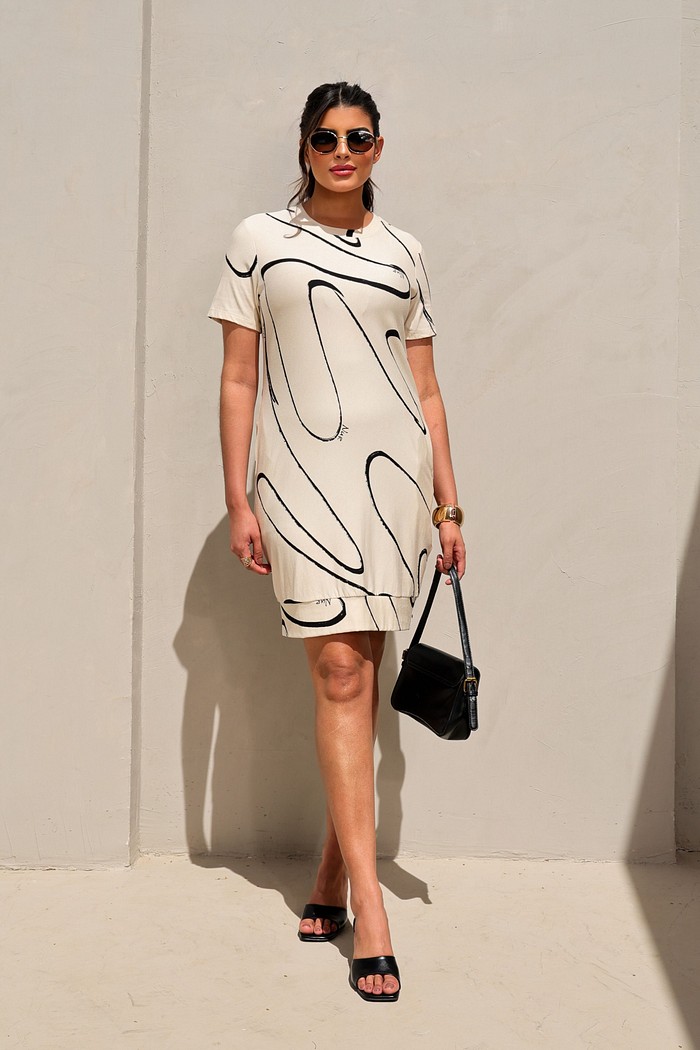 VESTIDO MOLETINHO - ESTAMPA BEGE