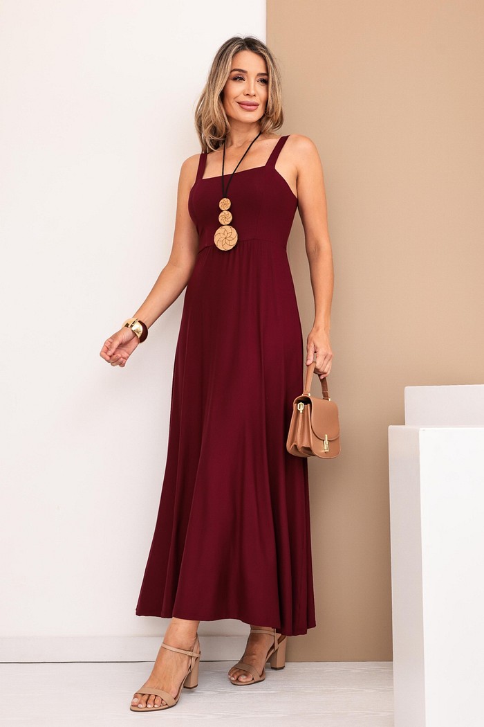 VESTIDO DECOTE QUADRADO ALÇA LARGA - BORDÔ