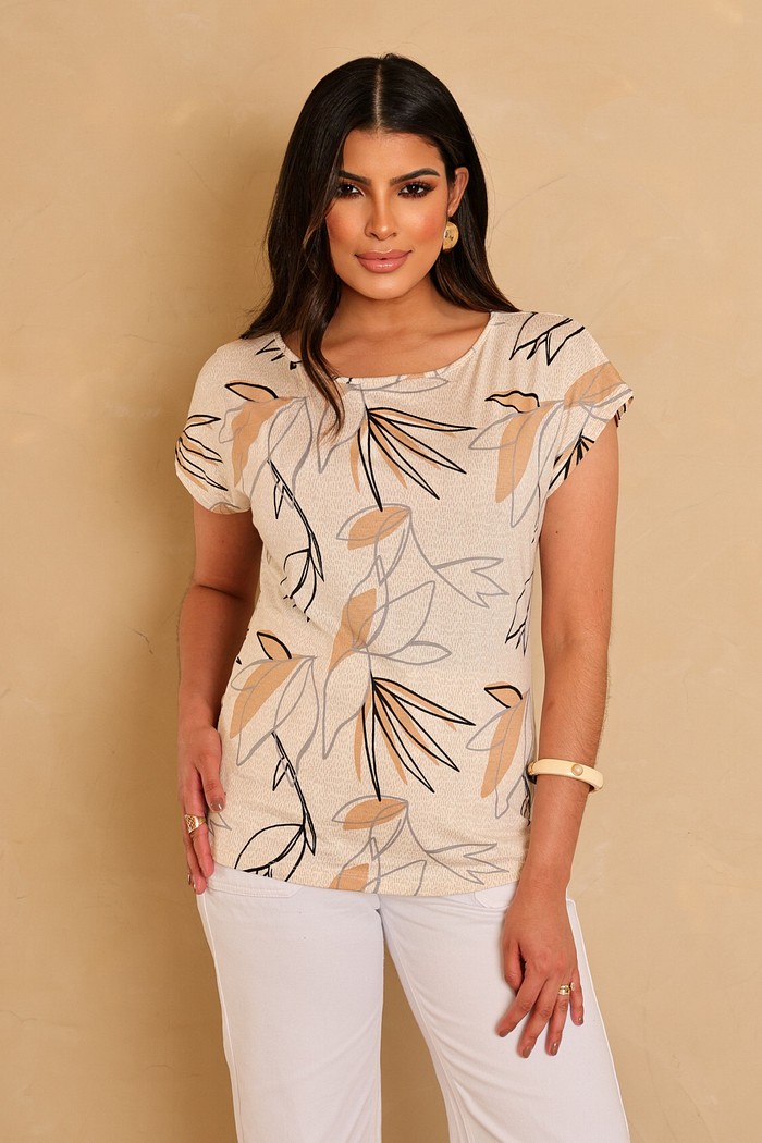 BLUSA OMBRO A OMBRO - ESTAMPA BEGE/PRETO