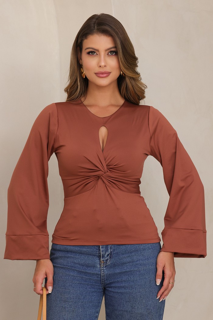 BLUSA DECOTE NÓ TÉRMICA  - CHOCOLATE