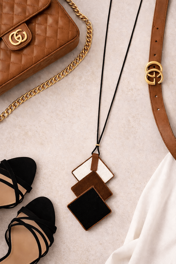 COLAR ASSIMÉTRICO - BRANCO/MARROM/PRETO