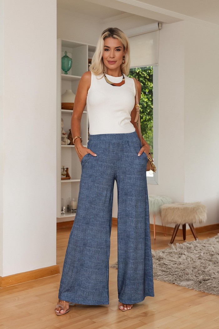 CALÇA PANTALONA - ESTAMPA JEANS