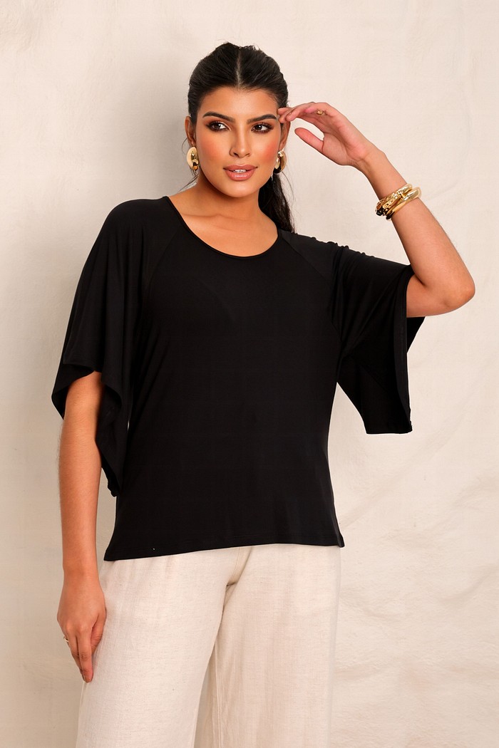 BLUSA MANGA SINO - PRETA