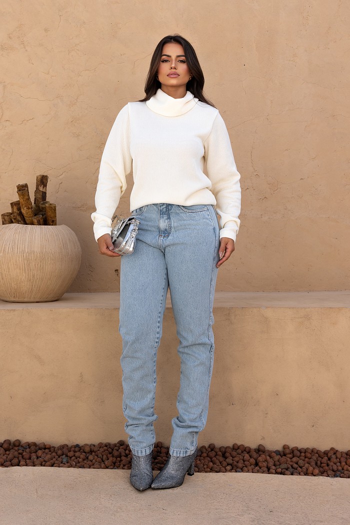 BLUSA TRICÔ GOLA ROLE - OFF WHITE