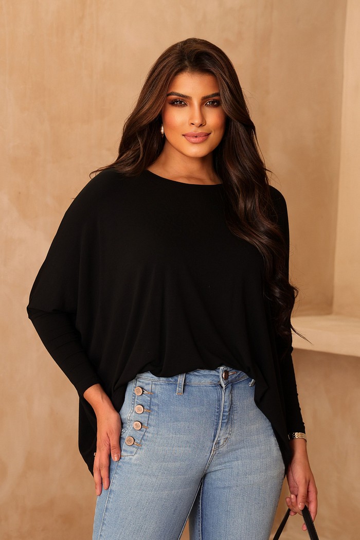 BLUSA MORCEGO MANGA LONGA - PRETA