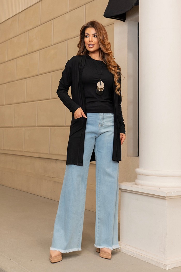 CONJUNTO CARDIGAN LONGO / BÁSICA - PRETO