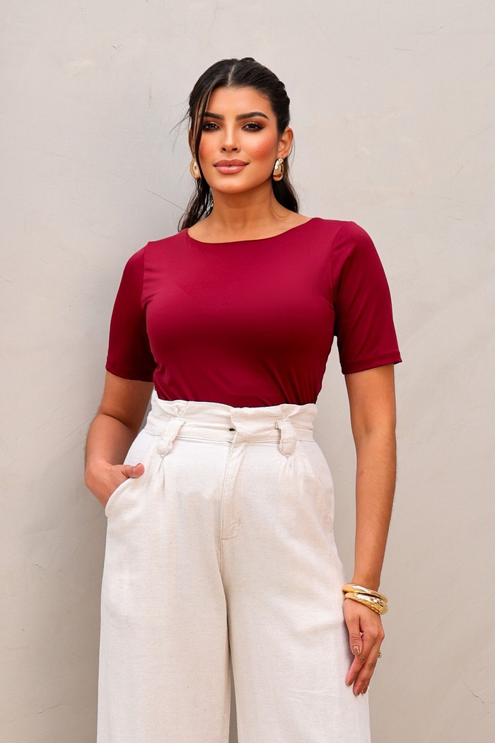 T-SHIRT POLIAMIDA MANGA 3/4 - BORDÔ