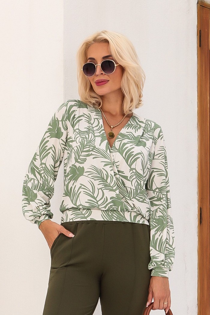 BLUSA TRANSPASSADA MANGA LONGA - ESTAMPA VERDE