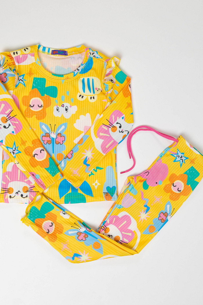 CONJUNTO CALÇA E BLUSA LONGA GATINHOS