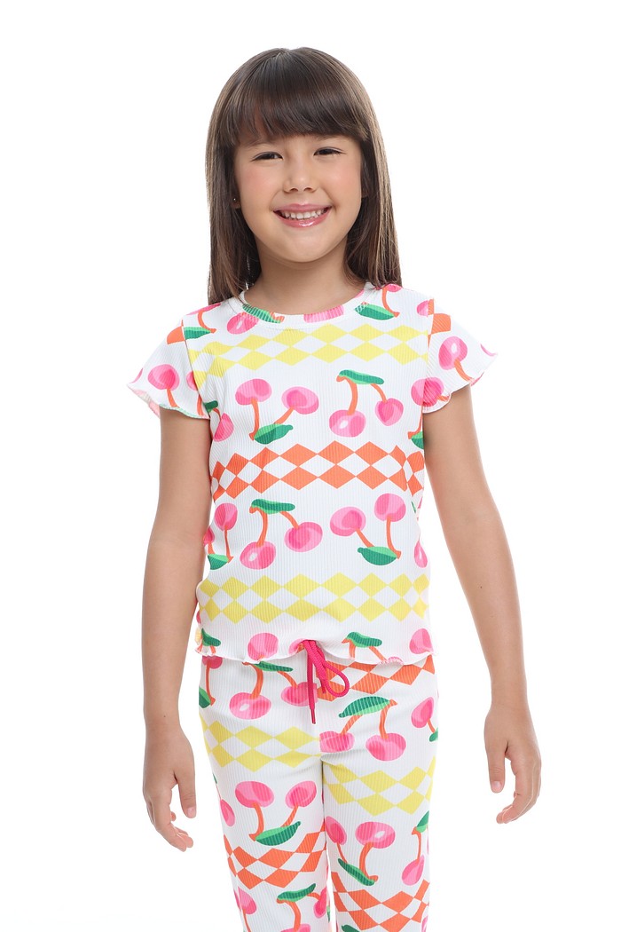 CONJUNTO MENINA BLUSA E CALÇA CEREJAS