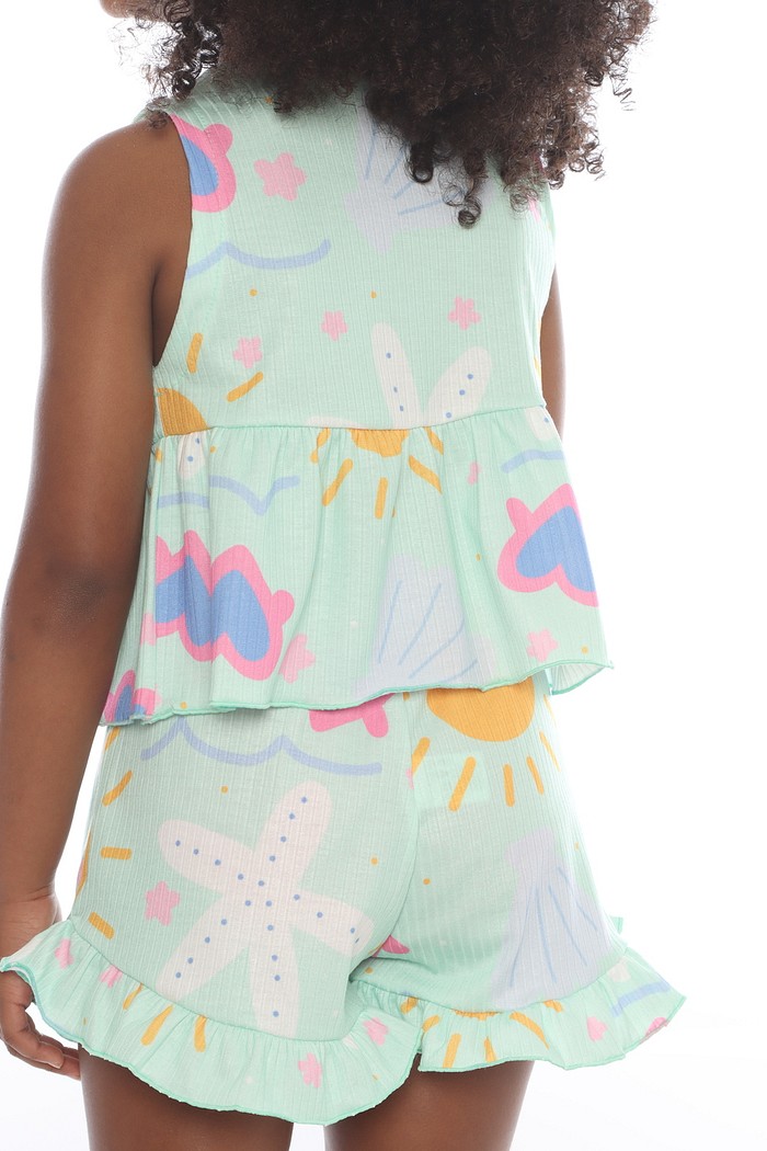 CONJUNTO MENINA BLUSA E SHORTS FUNDO DO MAR