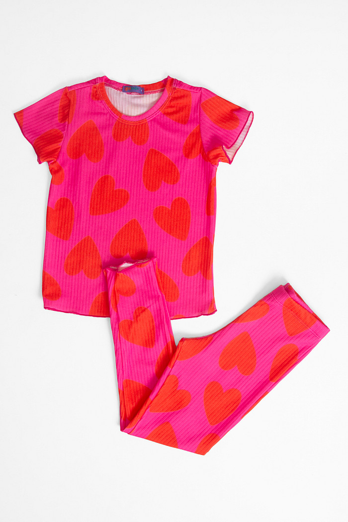 CONJUNTO MENINA BLUSA E CALÇA CORAÇÃO PINK