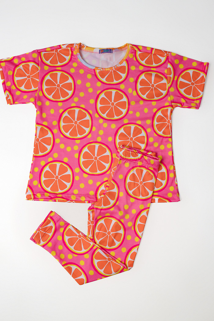 CONJUNTO MENINA CAMISETA E LEGGING LARANJA