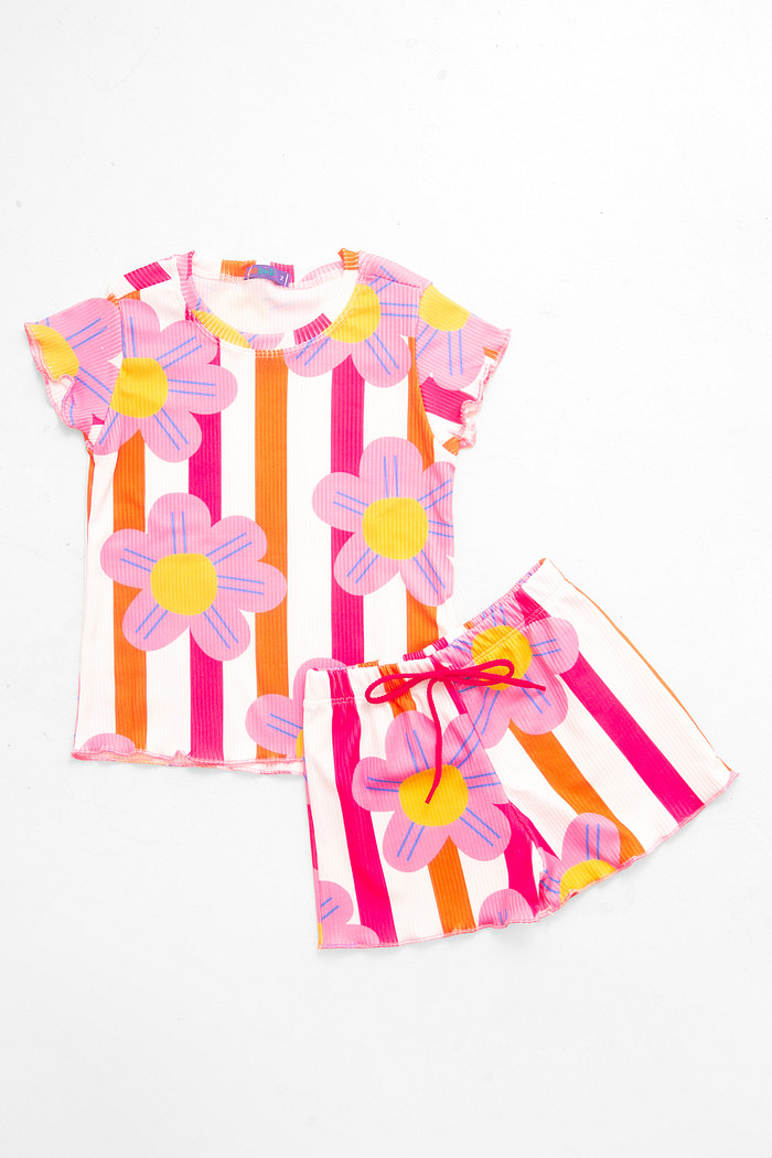 CONJUNTO MENINA BLUSA E SHORTS POWER FLOWER