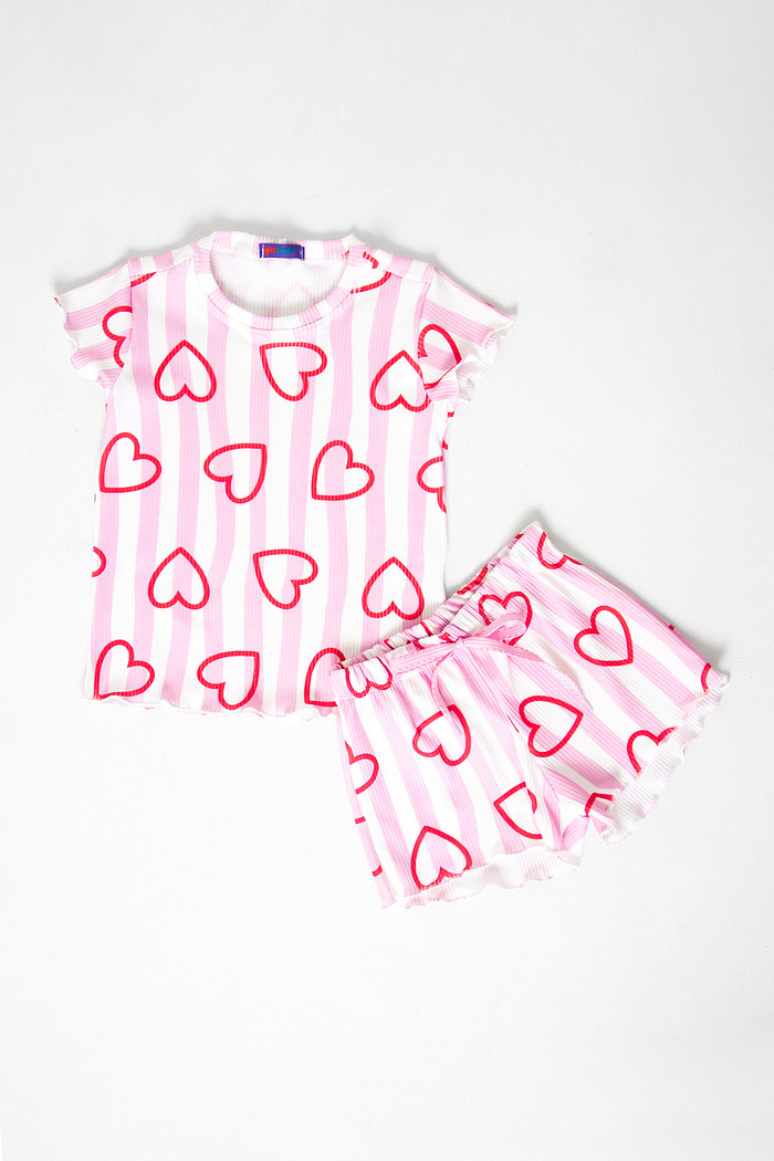 CONJUNTO MENINA BLUSA E SHORTS DOCE CORAÇÃO