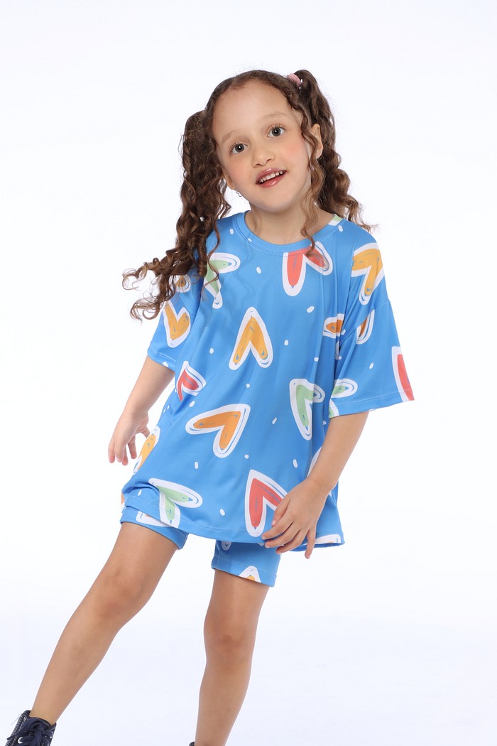 CONJUNTO MENINA CAMISETA E BIKER BATIDA COLORIDA