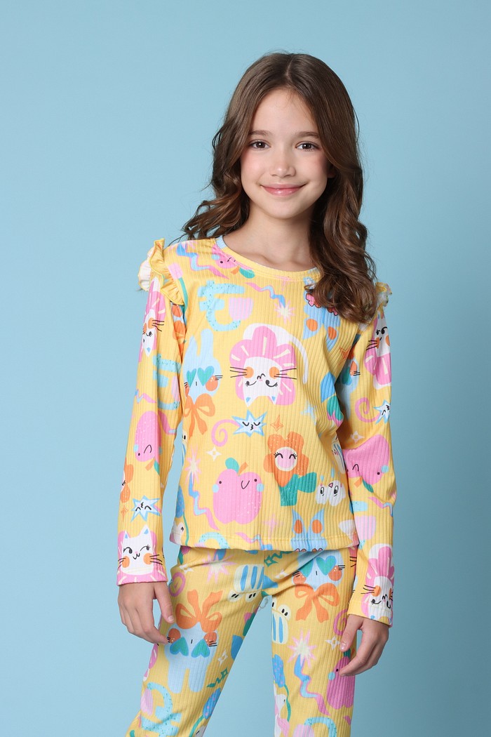 CONJUNTO CALÇA E BLUSA LONGA GATINHOS