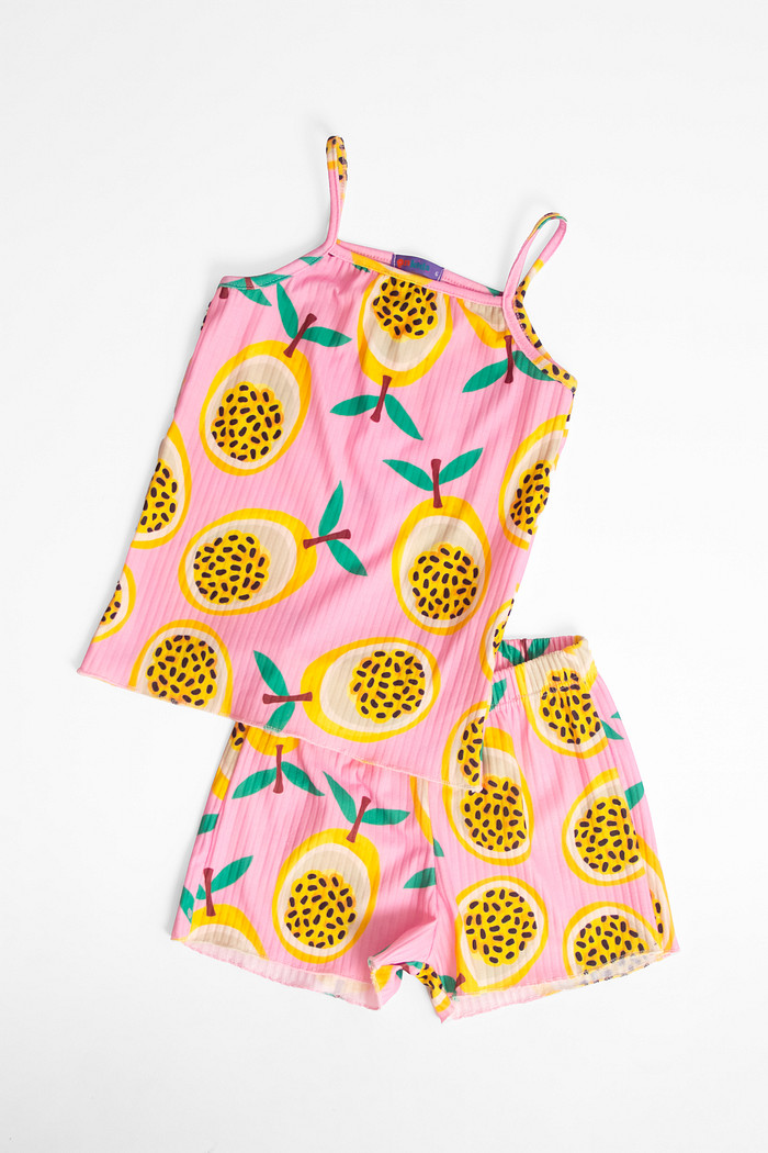 CONJUNTO MENINA BLUSA ALÇA E SHORTS MARACUJA