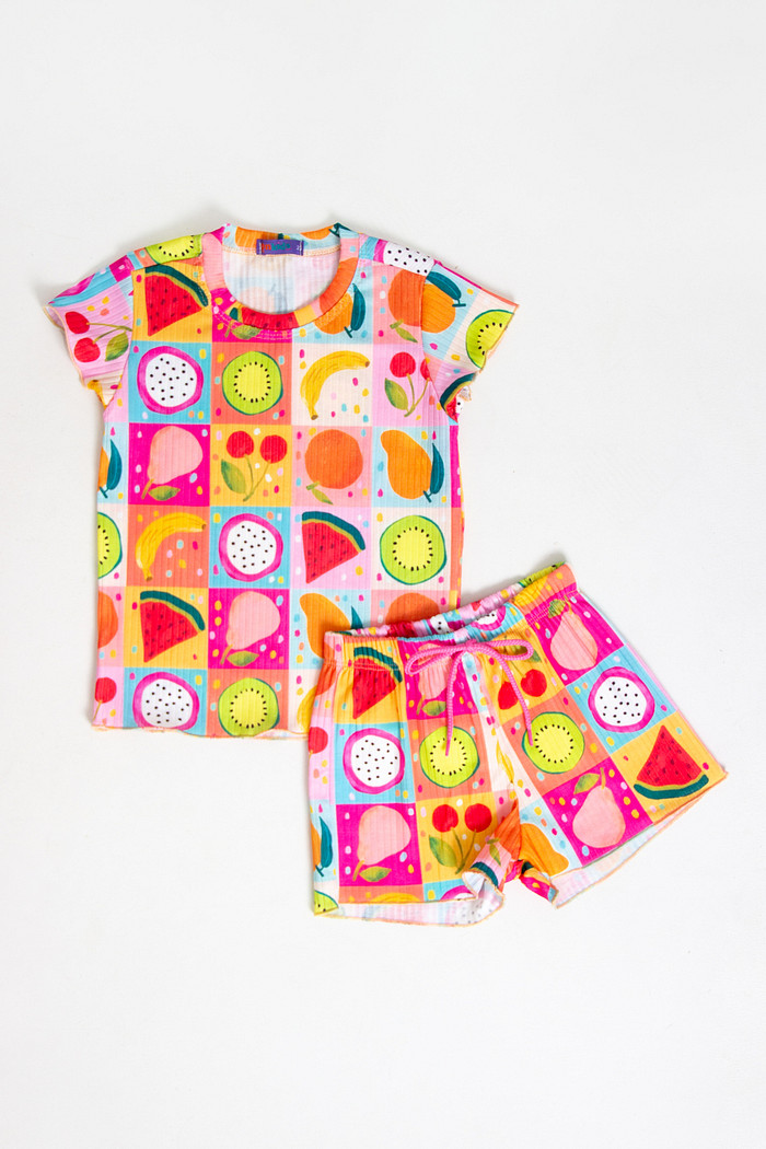 CONJUNTO MENINA BLUSA E SHORTS SALADA DE FRUTAS