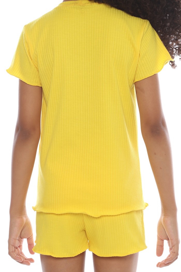 CONJUNTO MENINA BLUSA E SHORTS AMARELO