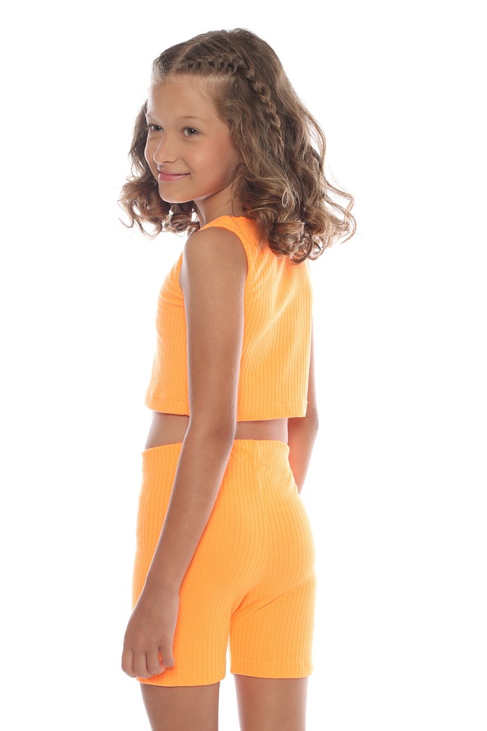 CONJUNTO MENINA CROPED E BIKER LARANJA NEON