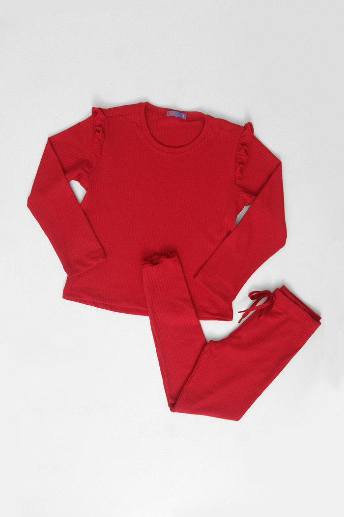 CONJUNTO CALÇA E BLUSA LONGA VERMELHO