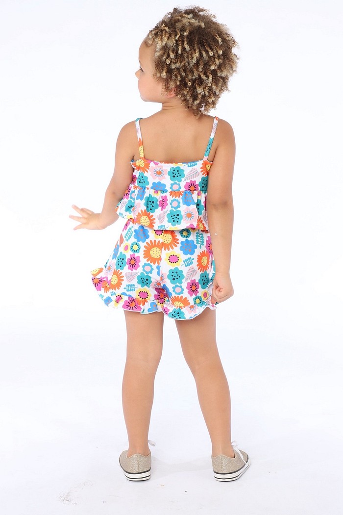 CONJUNTO MENINA BLUSA ALÇA E SHORTS FLORES