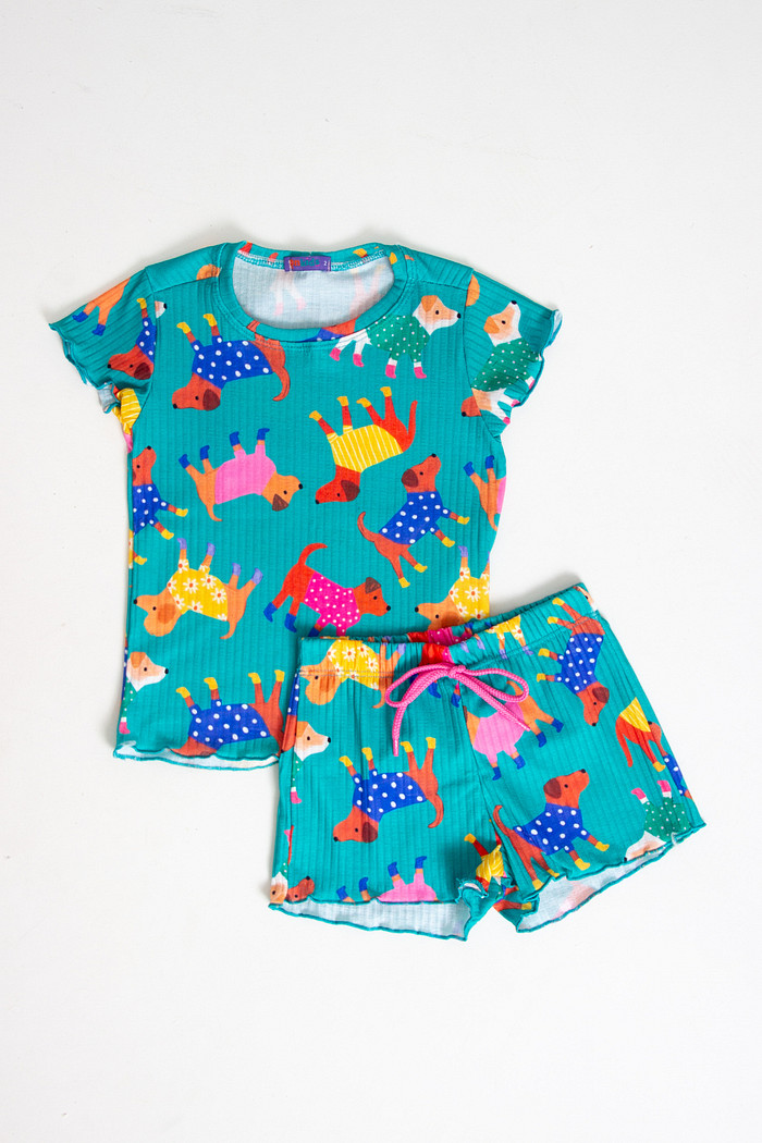 CONJUNTO MENINA BLUSA E SHORTS DOG