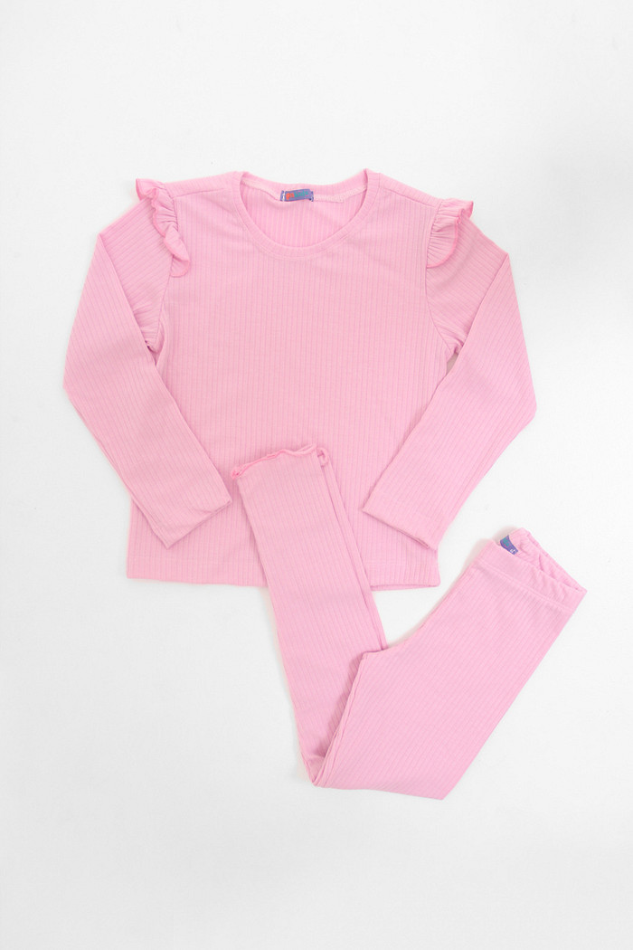 CONJUNTO CALÇA E BLUSA LONGA ROSA BEBE