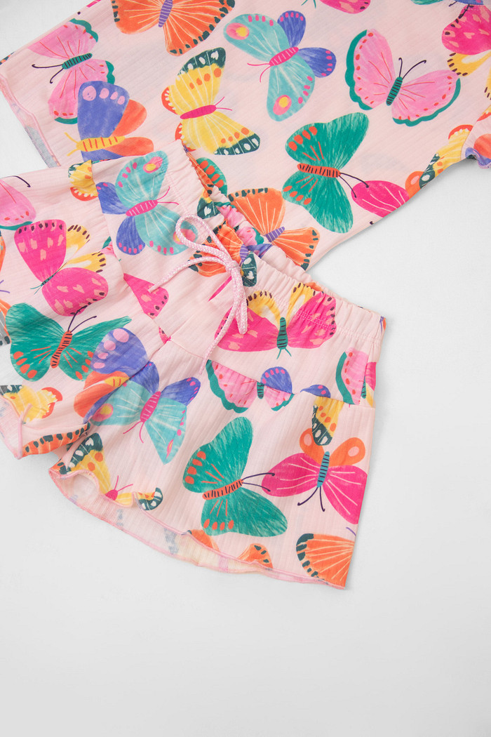 CONJUNTO MENINA BLUSA E SHORTS SAIA BORBOLETAS