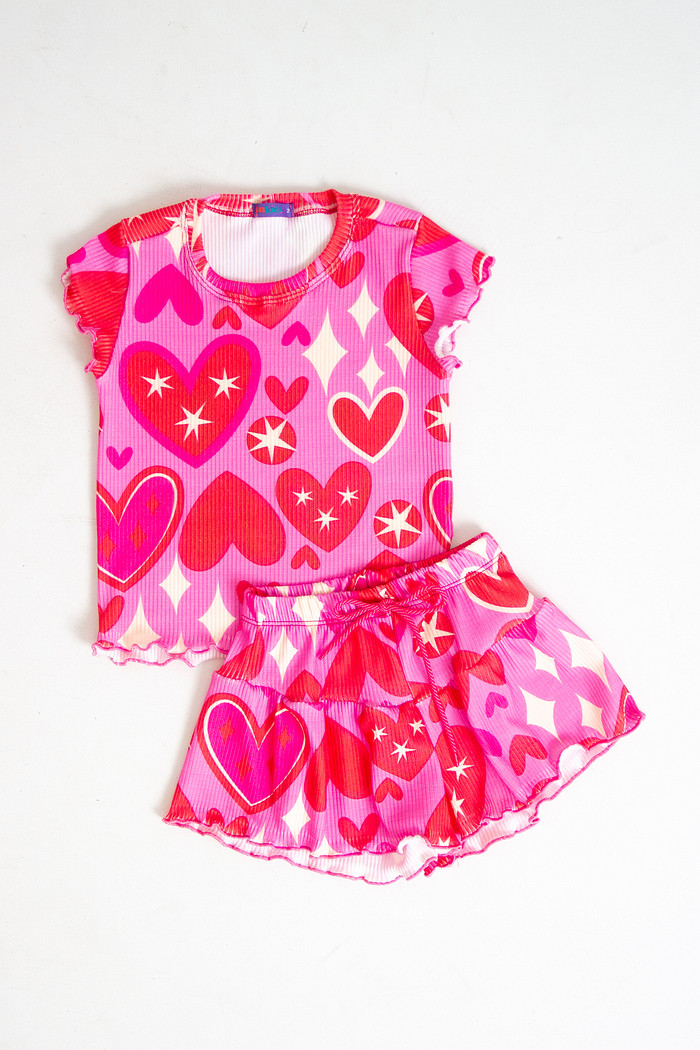 CONJUNTO MENINA BLUSA E SHORTS SAIA LOVE FUN