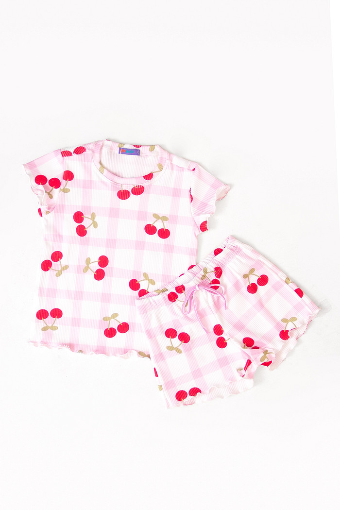 CONJUNTO MENINA BLUSA E SHORTS CEREJA