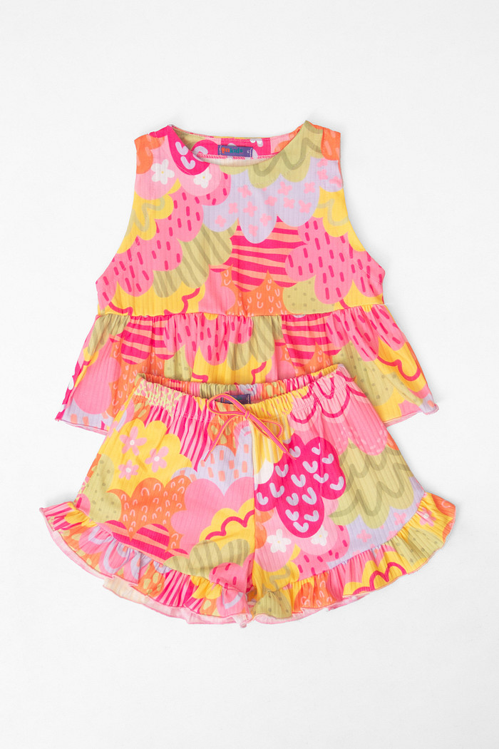 CONJUNTO MENINA BLUSA E SHORTS FLORESTA ENCANTADA