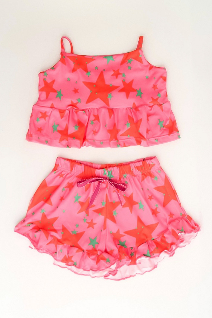 CONJUNTO MENINA BLUSA ALÇA E SHORTS  STAR PINK